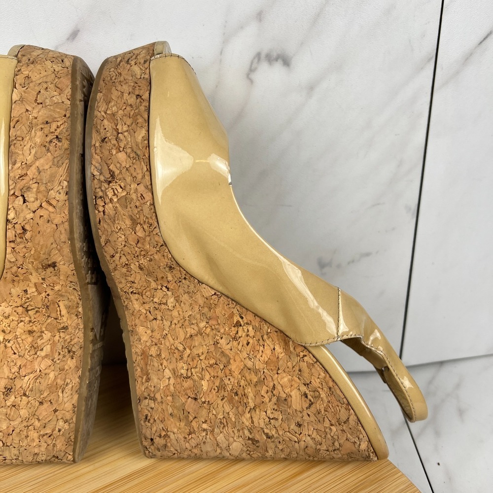 Jimmy Choo Prova Womens Size 6.5 EU 36.5 Yellow Patent Leather Cork Wedge Sandal - Picture 7 of 12